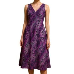 Andrea Polizzi for Rex Lester 4 Purple Abstract Print Silk Sleeveless Dress Chic